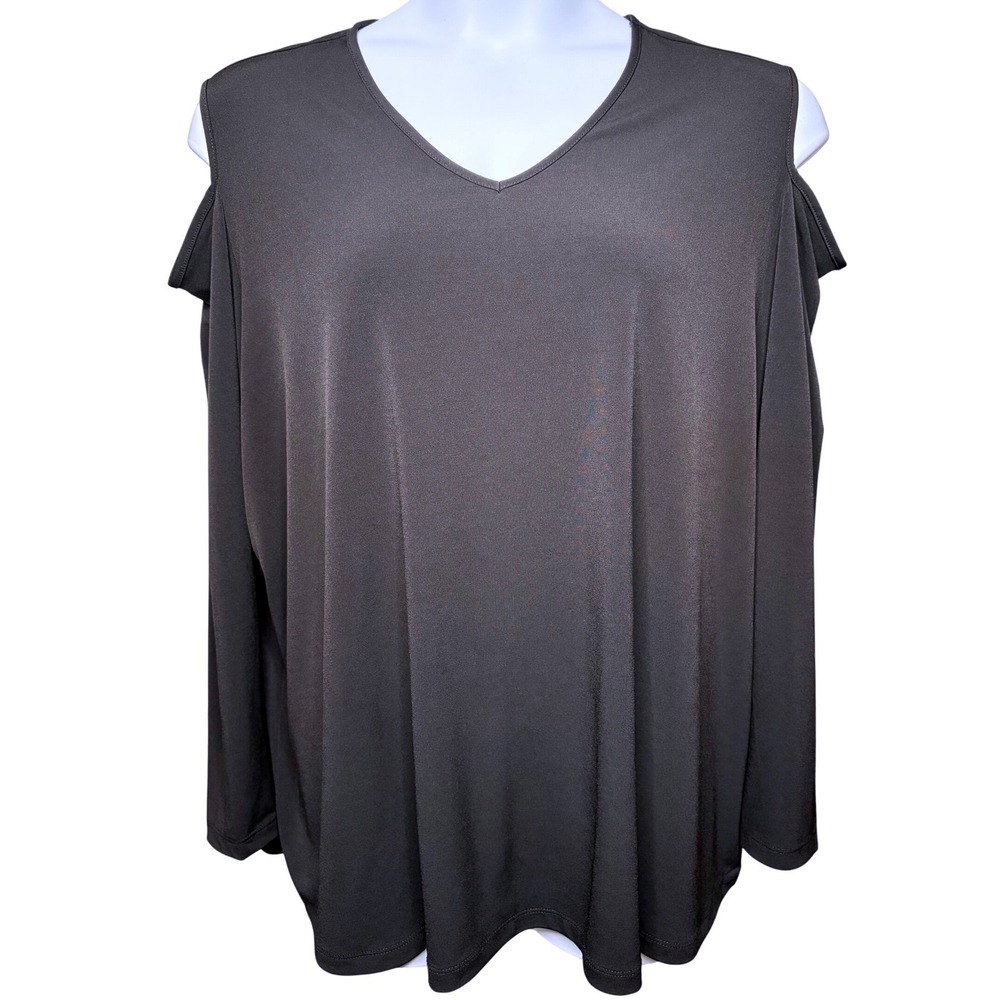 SUSAN GRAVER Womens Black Liquid Knit Cold Shoulder Top 3X Flowy Versatile Chic